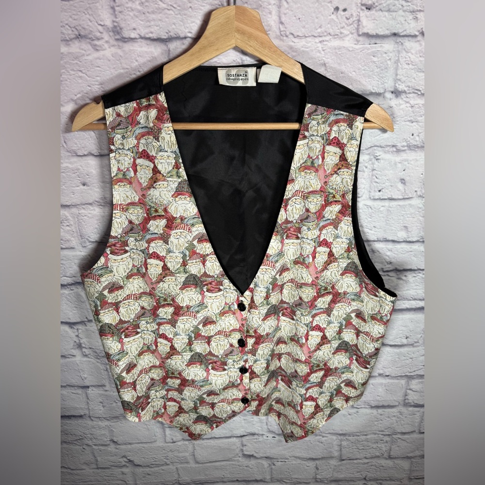 Vintage Tapestry Santa Holiday Vest - Ugly Sweater Party Size Large/XLarge